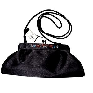 Elegant Black Embellished Evening Bag W/Shoulder Strap